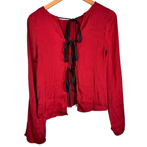 NWT Free People Arabella Satin Rubies Red Tie Back Blouse Sz XS Party Going Out - Picture 6 of 14